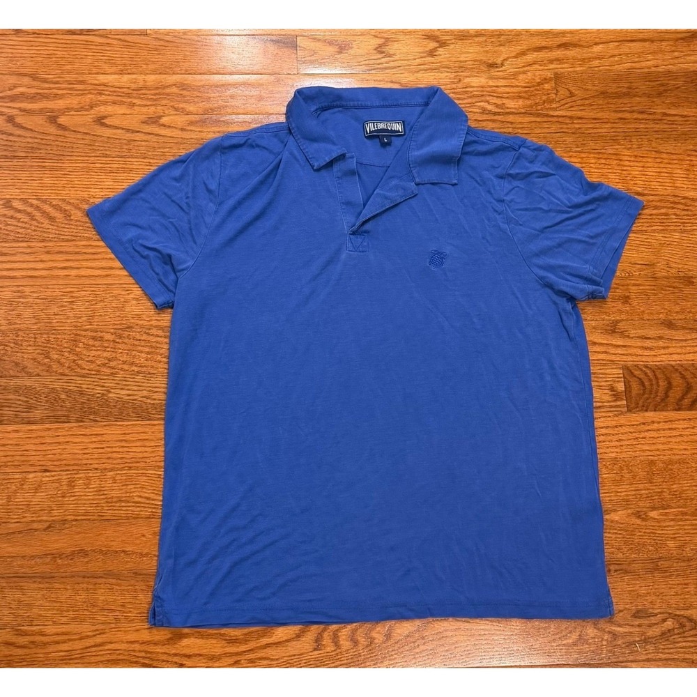 Vilebrequin V Neck Polo Shirt Fits Mens Medium Blue Turtle Pool Beach Resort